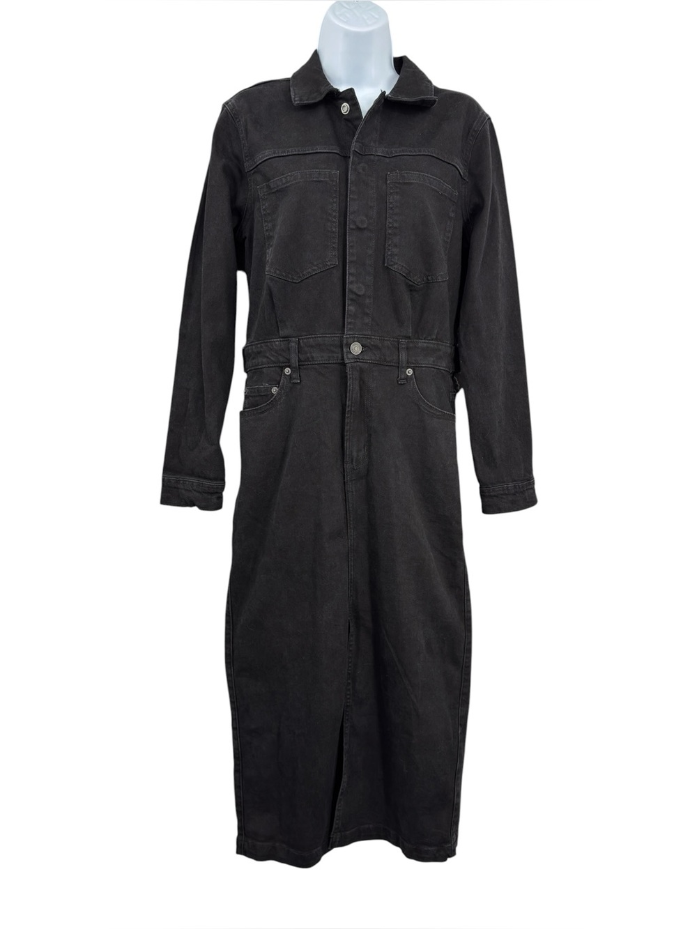 Gap Long Sleeve Patch Pockets Denim Midi Dress Size S Black